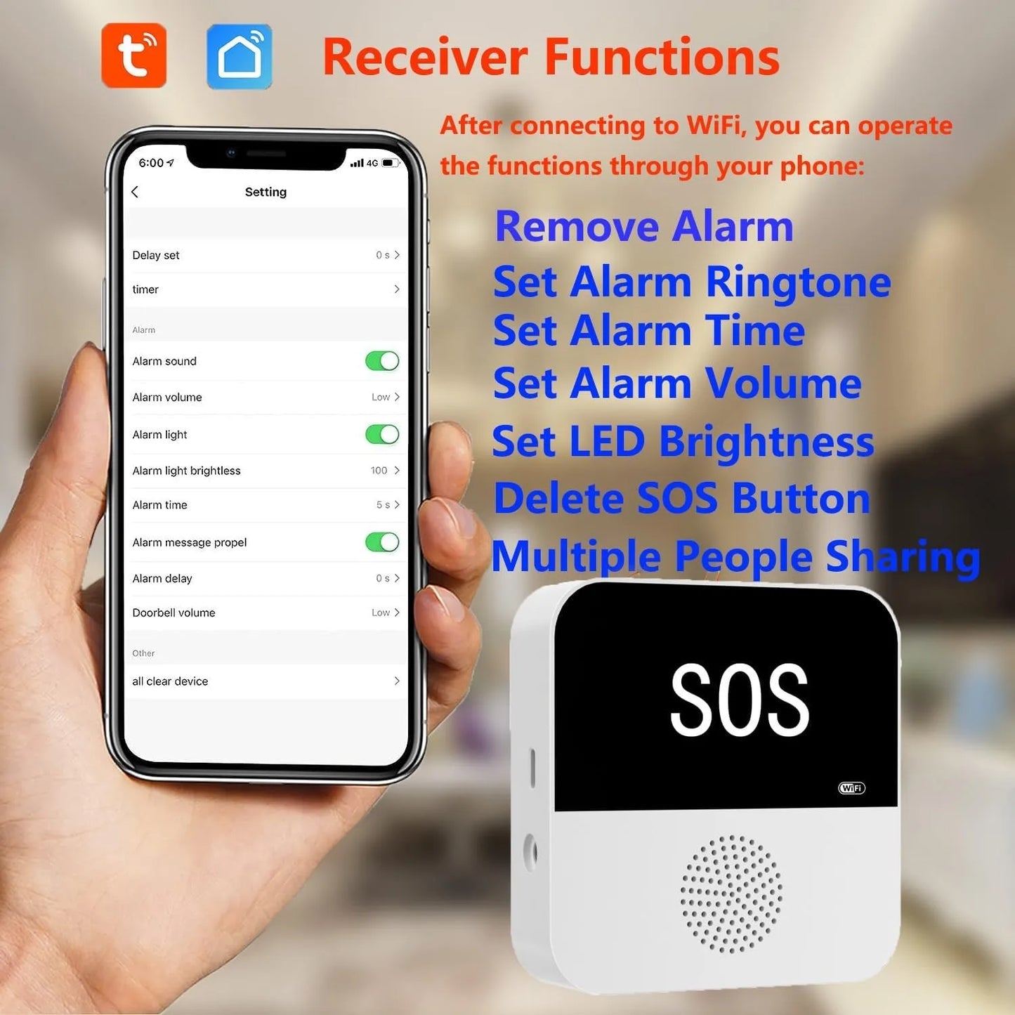 מערכת קריאת חירום אלחוטית SOS Tuya/Smart Life Wi-Fi