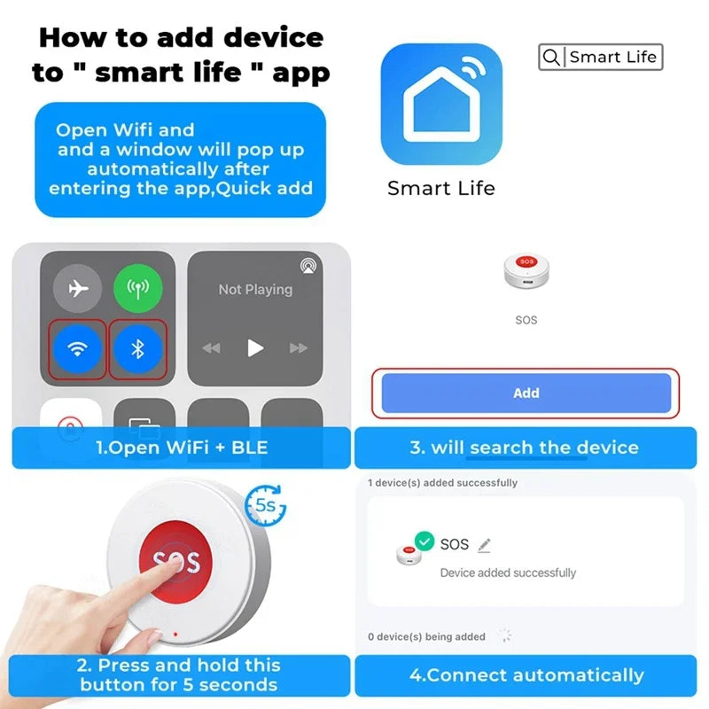 כפתור קריאת חירום Tuya WiFi SOS עם אפליקציית Smart Life